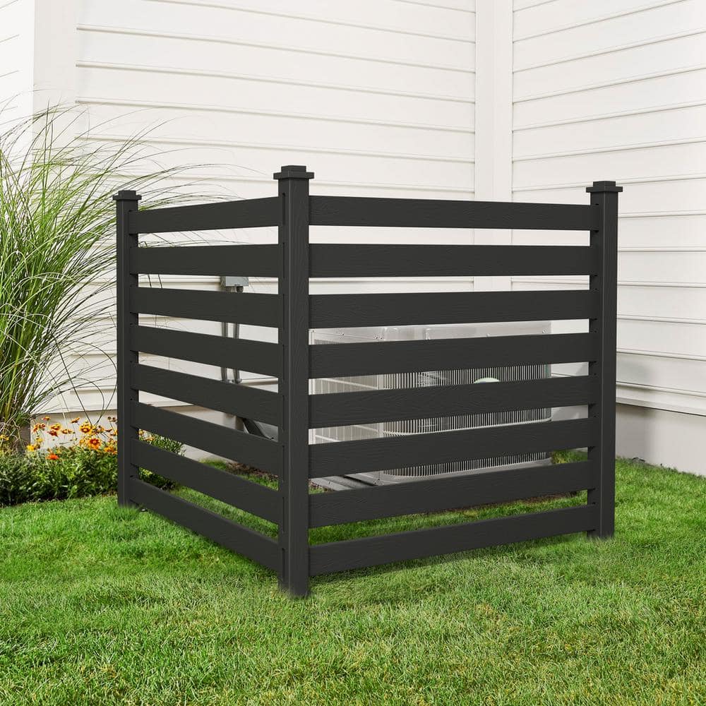 38 in. W x 46 in. H Black Outdoor No Dig Fence Poly Plastic Picket Fence Panel Decorative Garden Privacy Fence(4-Pack)