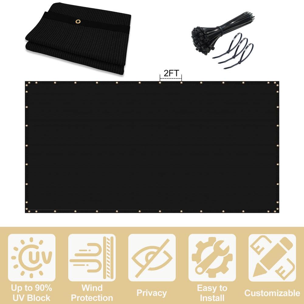 Privacy Fence Screen 8 x 300 ft. Black Customized Outdoor Mesh Panels for Backyard, Construction Site with Zip Ties