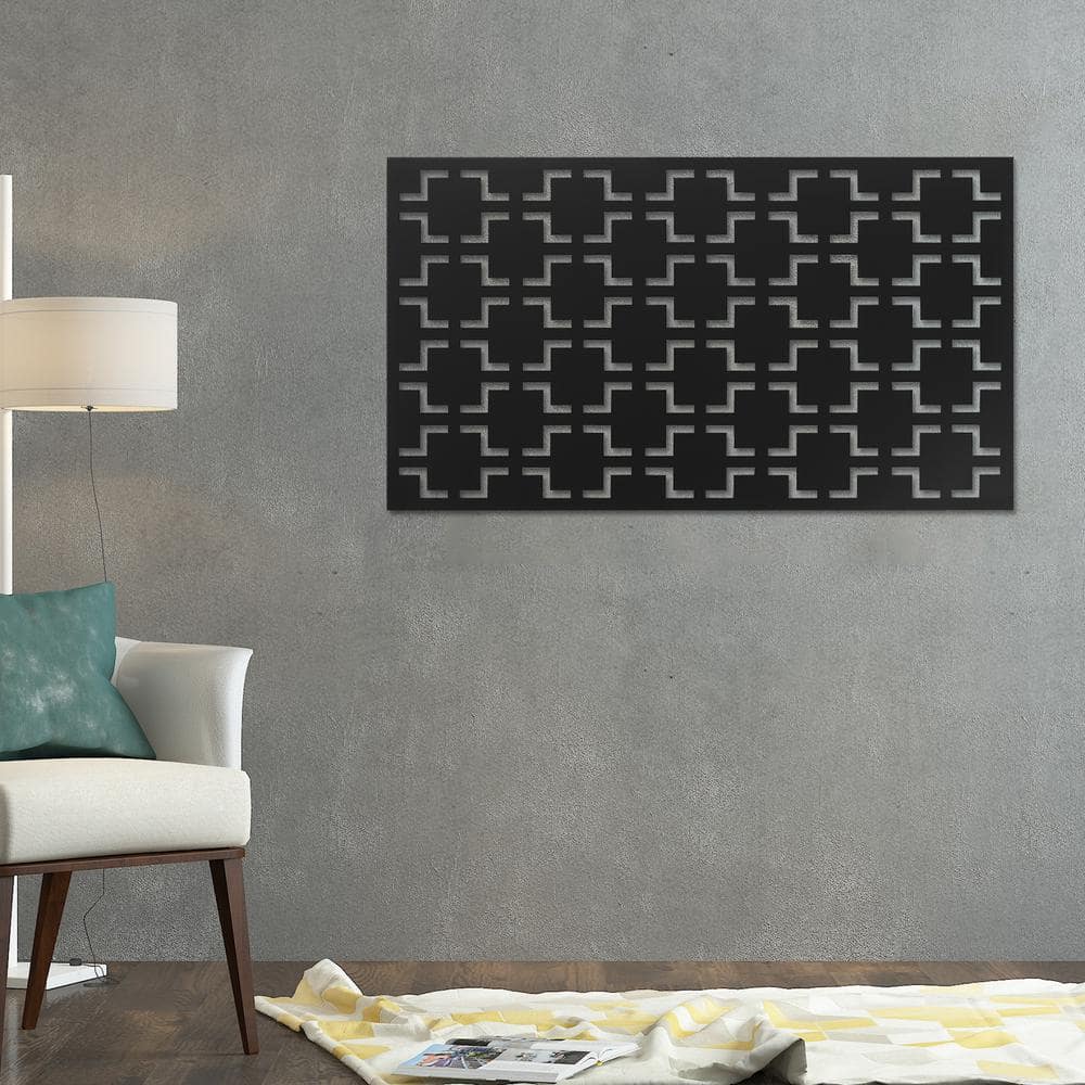 Decorative Outdoor Metal Privacy Screen Panel Checkered Pattern in Black