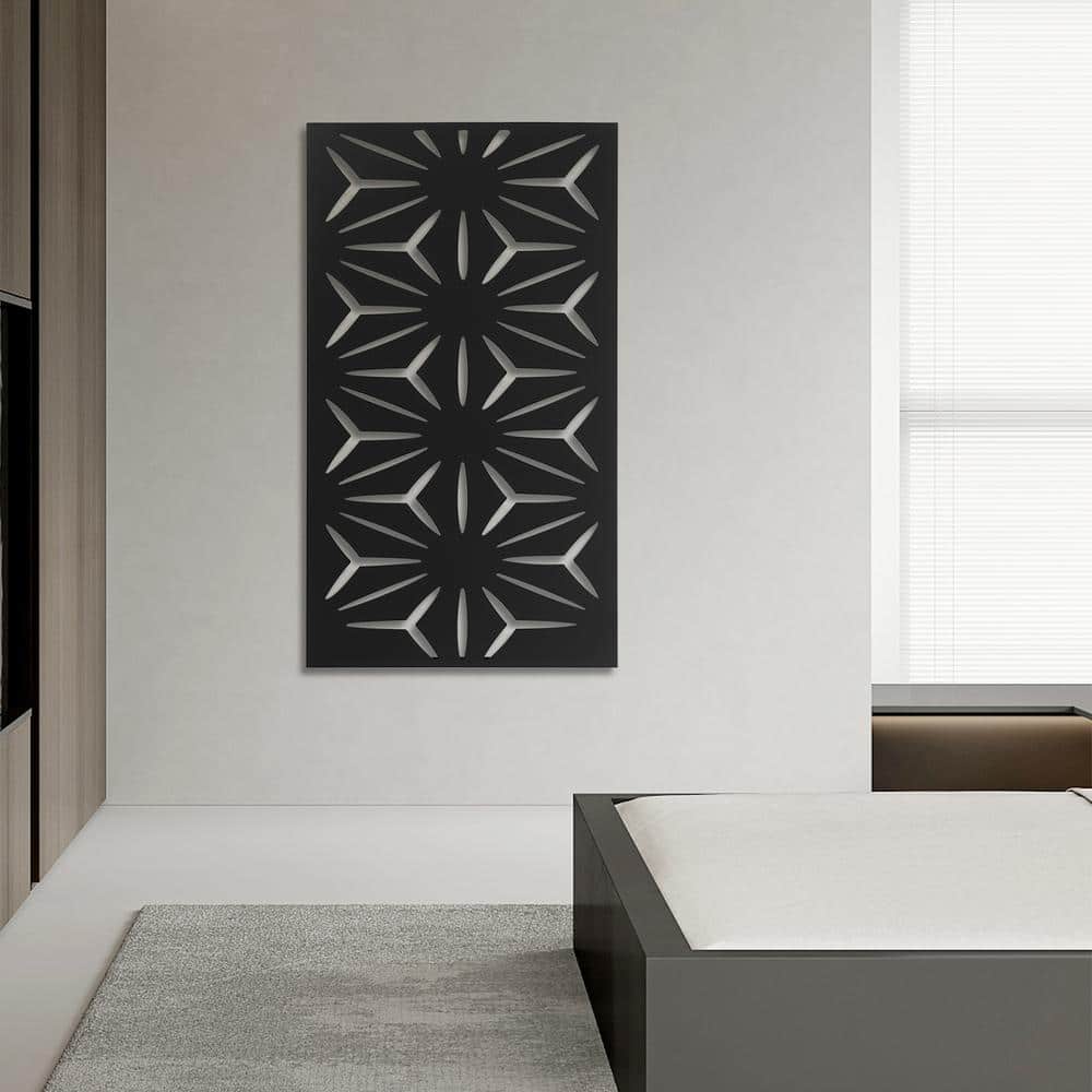 Decorative Outdoor Metal Privacy Screen Panel Flower Pattern in Black