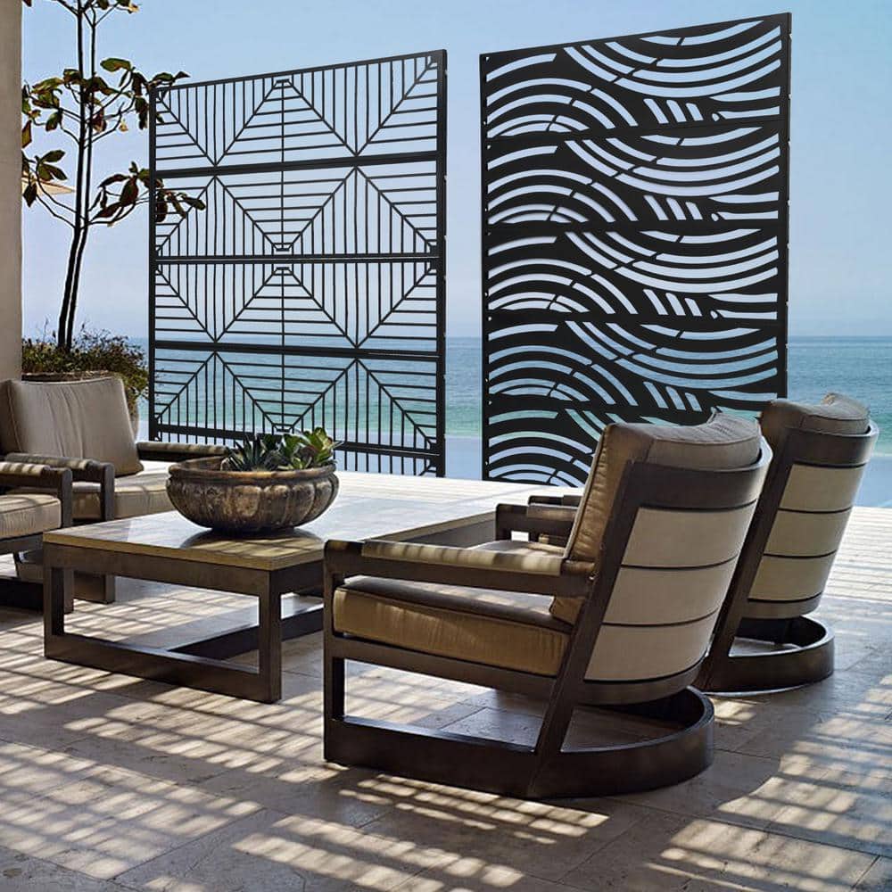 Black Steel Outdoor Privacy Screens for Patio Metal Privacy Fence Screen with Freestanding Decorative Room Divider