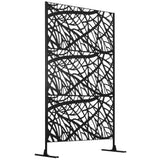 Outsunny 6.5FT Metal Outdoor Privacy Screen with Stand and Ground Stakes, Freestanding Privacy Fence Panel