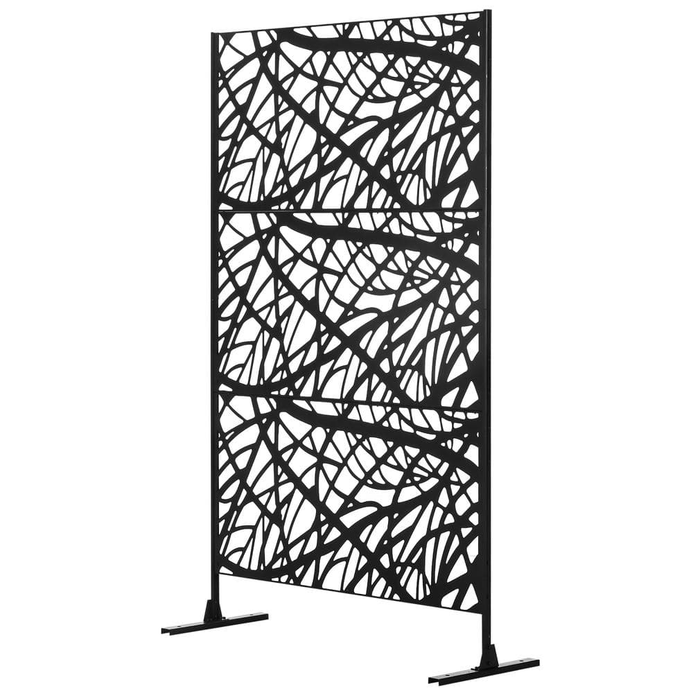 Outsunny 6.5FT Metal Outdoor Privacy Screen with Stand and Ground Stakes, Freestanding Privacy Fence Panel