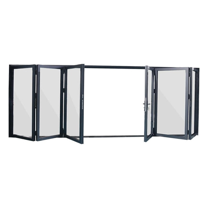 Eris 192 in. x 96 in. Center Opening/Outswing Double Tempered Glass Black Aluminum Folding Patio Door