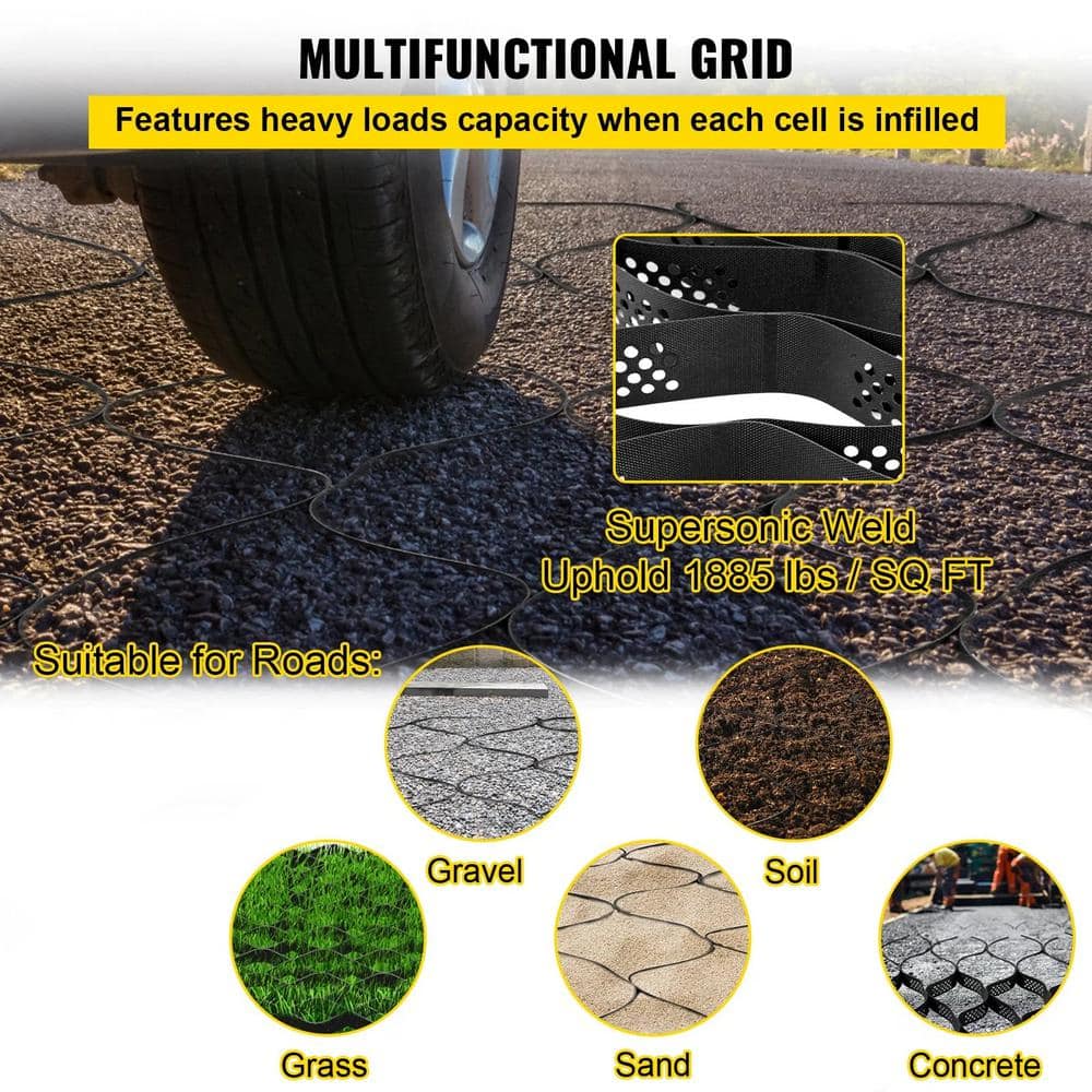 Unbranded Ground Grid 25 ft x 9.5 ft Rectangular Plastic Paver 1-Piece 237.5 sq. ft. 1885 lbs. Weight Limit & 3in. Depth Permeable