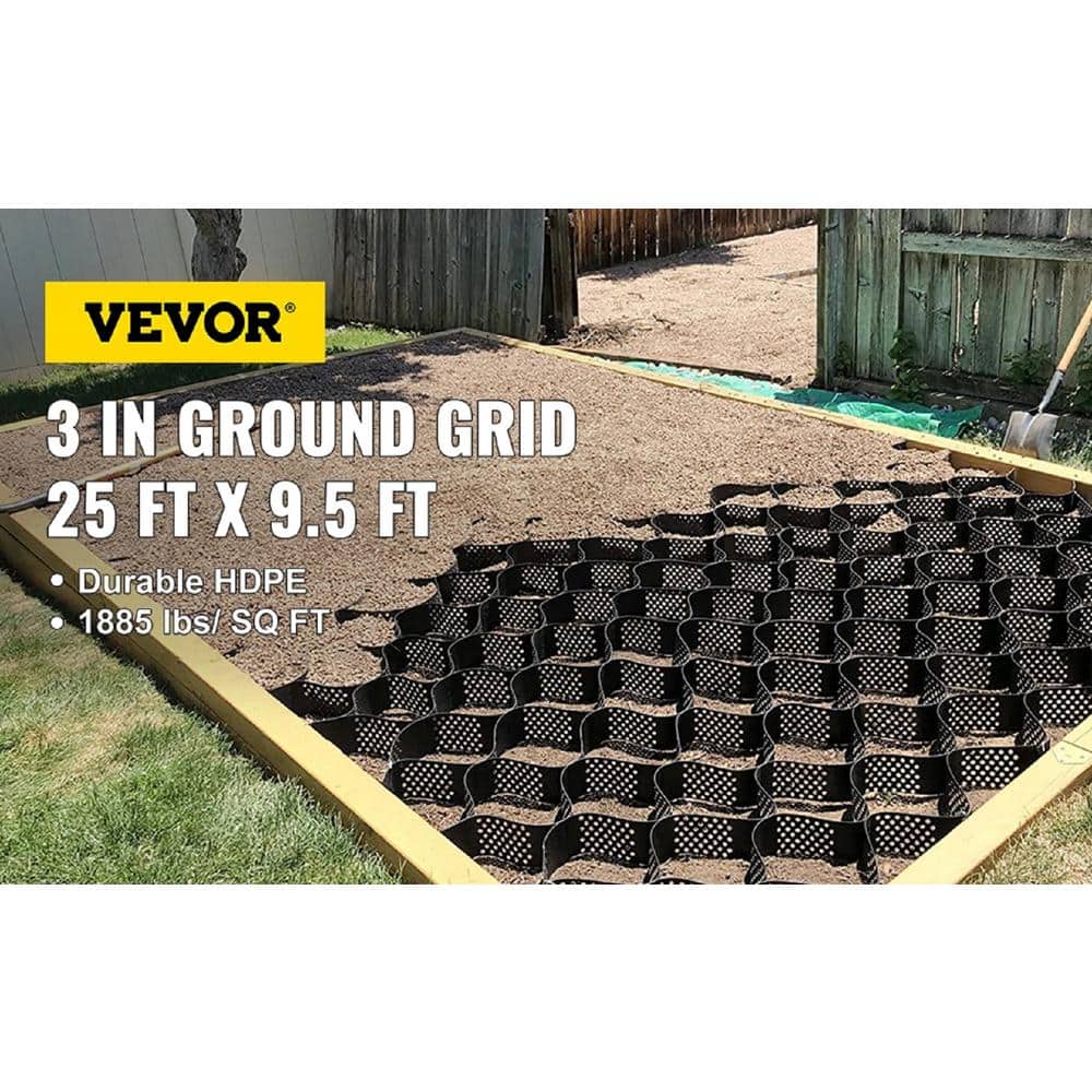 Unbranded Ground Grid 25 ft x 9.5 ft Rectangular Plastic Paver 1-Piece 237.5 sq. ft. 1885 lbs. Weight Limit & 3in. Depth Permeable