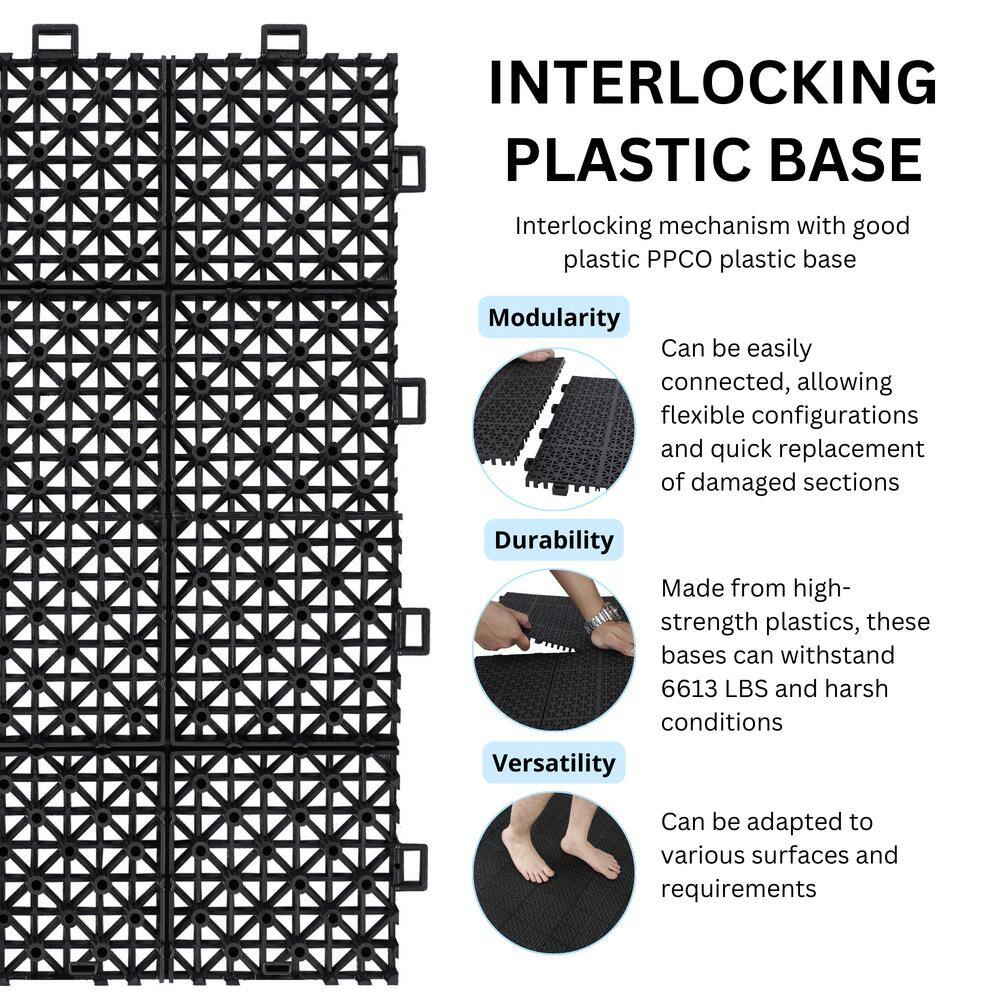 GOGEXX 12 in. x 12 in. Black Porch Rosette Pattern Interlocking Deck Tiles Plastic Flooring Waterproof Outdoor (Pack of 24）