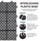 GOGEXX 12 in. x 12 in. Black Porch Rosette Pattern Interlocking Deck Tiles Plastic Flooring Waterproof Outdoor (Pack of 24）