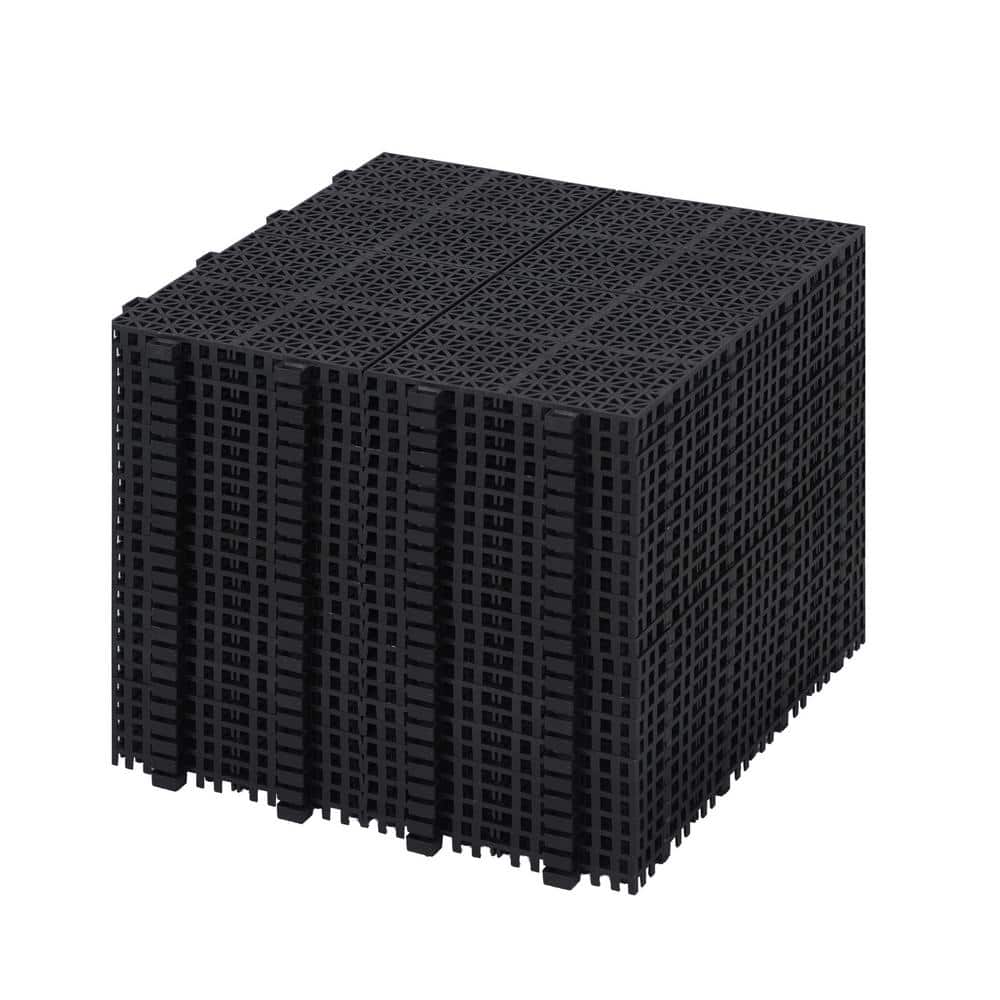 GOGEXX 12 in. x 12 in. Black Porch Rosette Pattern Interlocking Deck Tiles Plastic Flooring Waterproof Outdoor (Pack of 24）