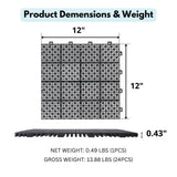 GOGEXX 12 in. x 12 in. Black Porch Rosette Pattern Interlocking Deck Tiles Plastic Flooring Waterproof Outdoor (Pack of 24）