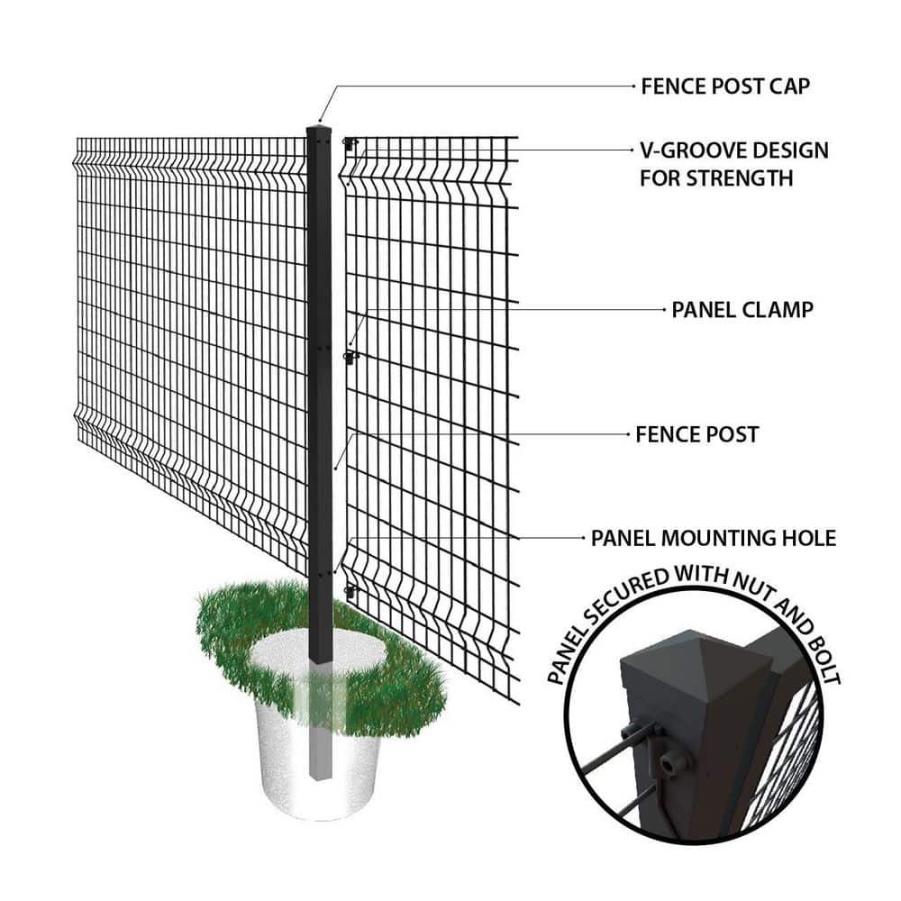 FORGERIGHT 6 ft. H x 6 ft. W Deco Grid Black Steel Fence Panel (5-Pack)