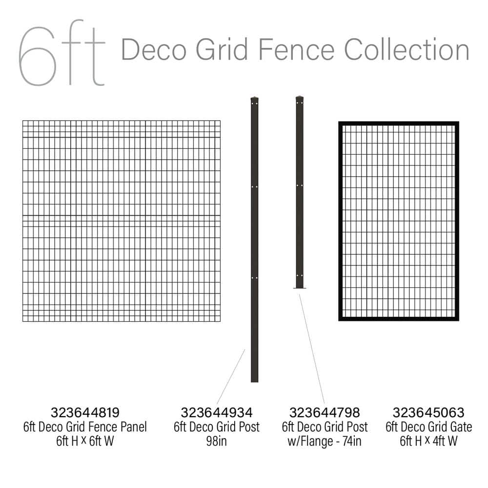 FORGERIGHT 98 in. H Deco Grid Black Steel Post with Cap, and Clips