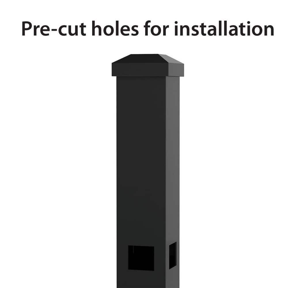 FORGERIGHT 72 in. 4 ft. Black Osprey Black Aluminum Fence Corner Post with Flat Cap