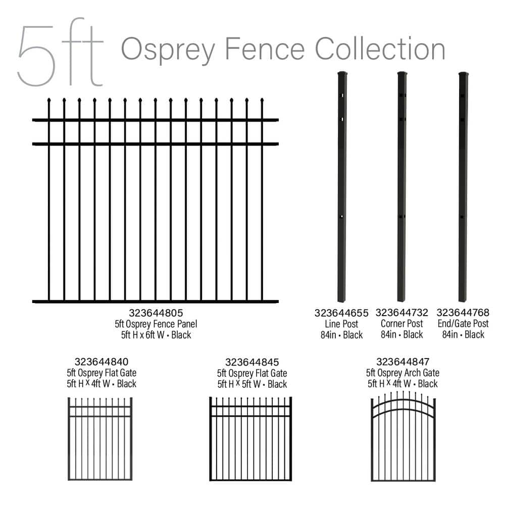FORGERIGHT 84 in. x 5 ft. Osprey Black Aluminum Fence Line Post with Flat Cap