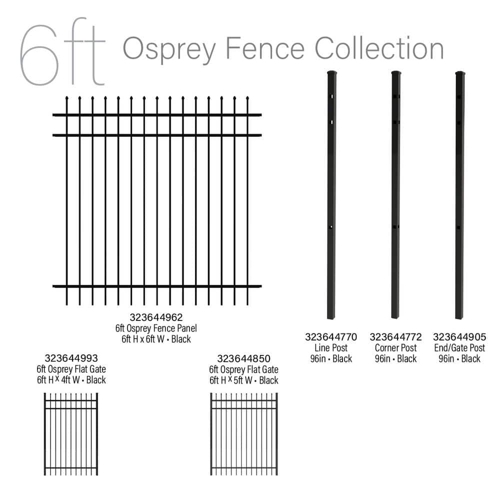 FORGERIGHT 96 in. x 6 ft. Osprey Black Aluminum Line Post with Flat Cap