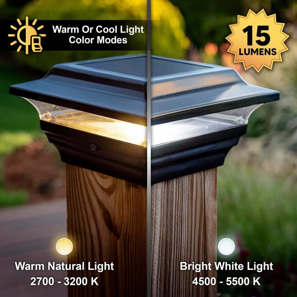 CLASSY CAPS Imperial 4 in. x 4 in. Outdoor Black Cast Aluminum LED Solar Post Cap (2-Pack)