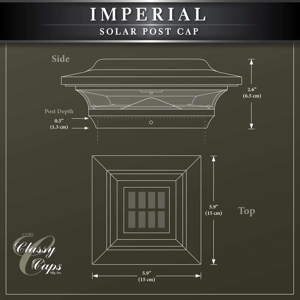 CLASSY CAPS Imperial 4 in. x 4 in. Outdoor Black Cast Aluminum LED Solar Post Cap (2-Pack)