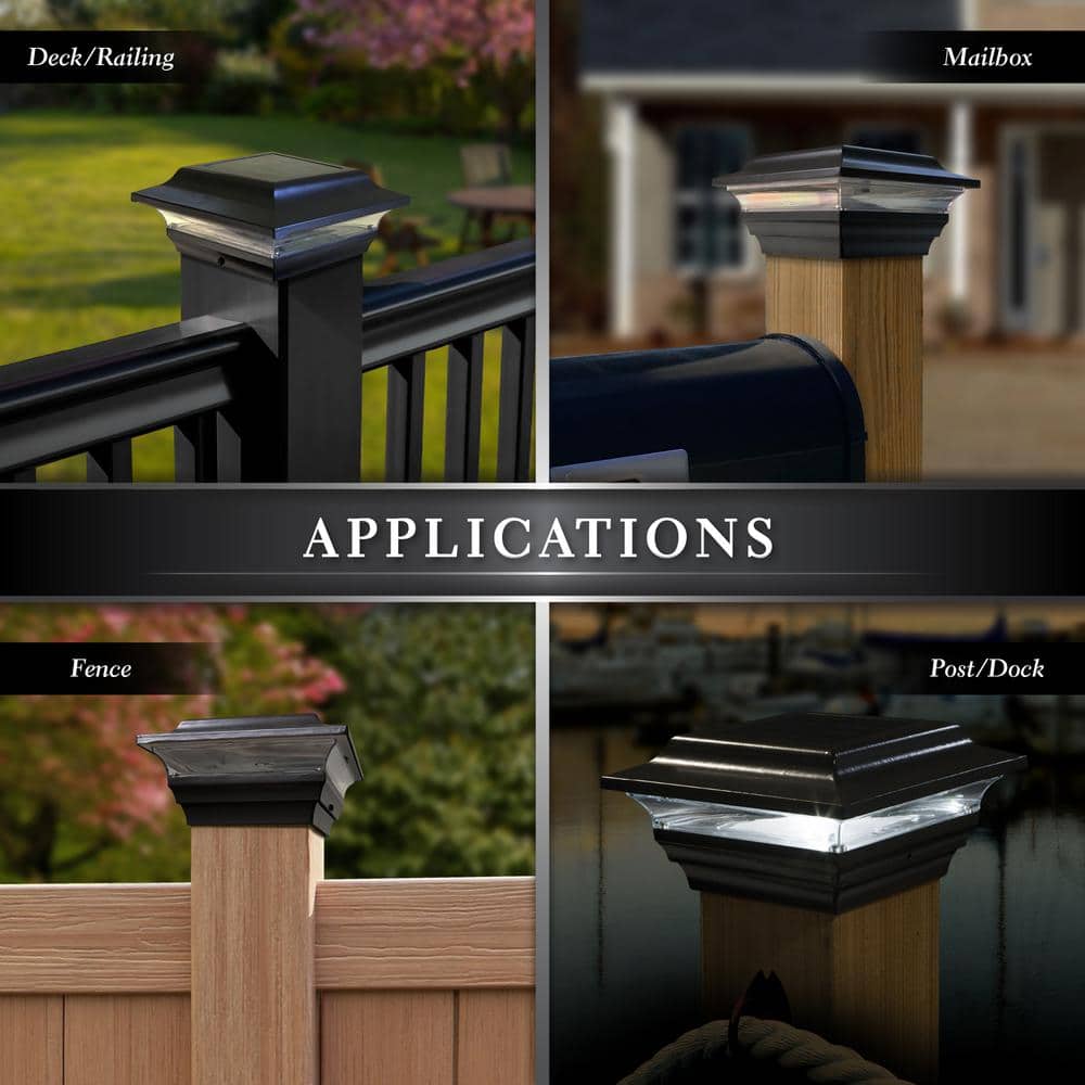 CLASSY CAPS Imperial 4 in. x 4 in. Outdoor Black Cast Aluminum LED Solar Post Cap (2-Pack)