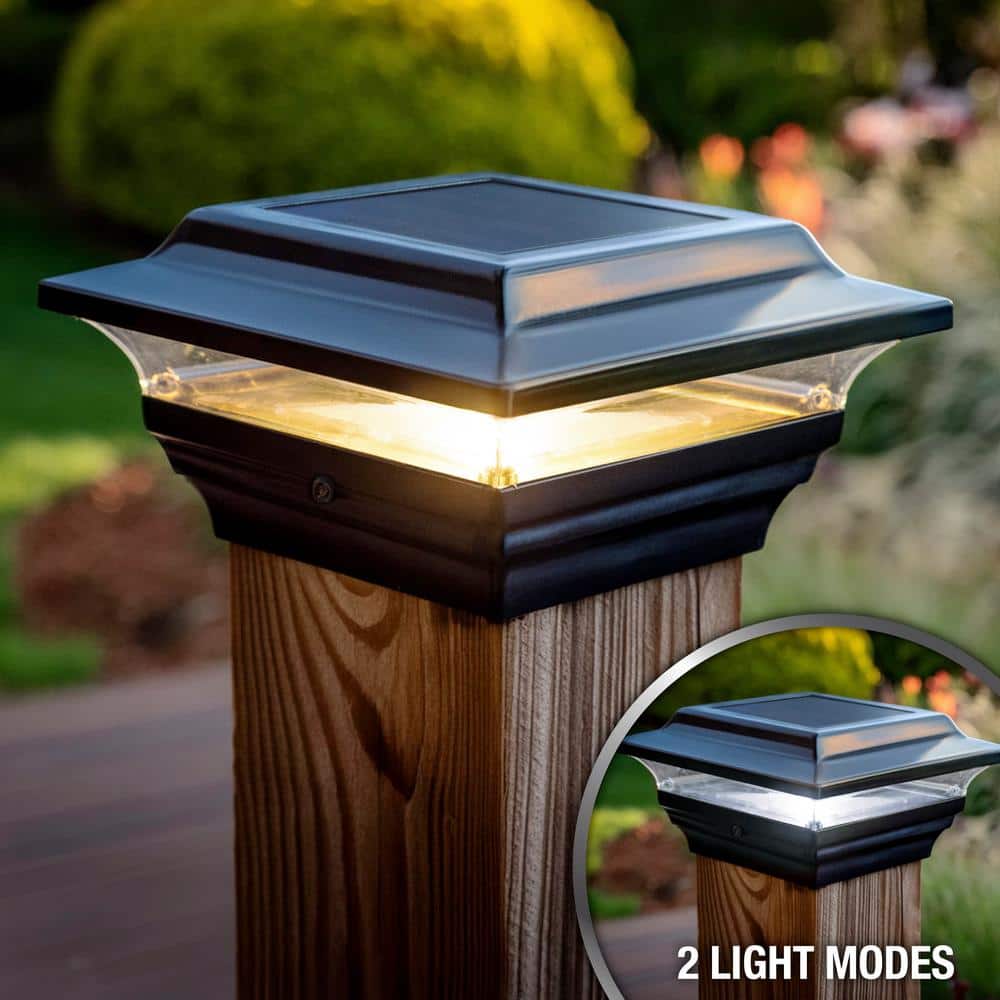 CLASSY CAPS Imperial 4 in. x 4 in. Outdoor Black Cast Aluminum LED Solar Post Cap (2-Pack)