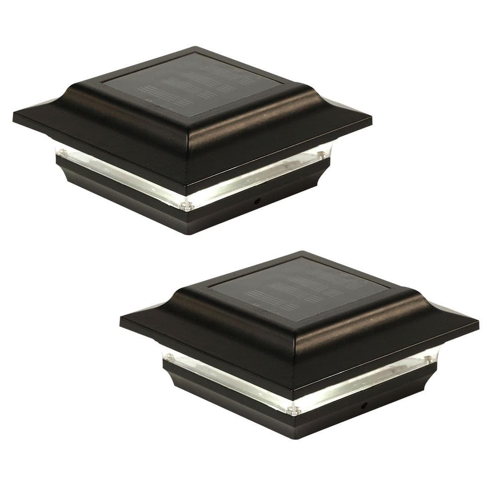 CLASSY CAPS Imperial 4 in. x 4 in. Outdoor Black Cast Aluminum LED Solar Post Cap (2-Pack)
