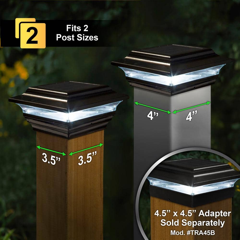 CLASSY CAPS Imperial 4 in. x 4 in. Outdoor Black Cast Aluminum LED Solar Post Cap (2-Pack)