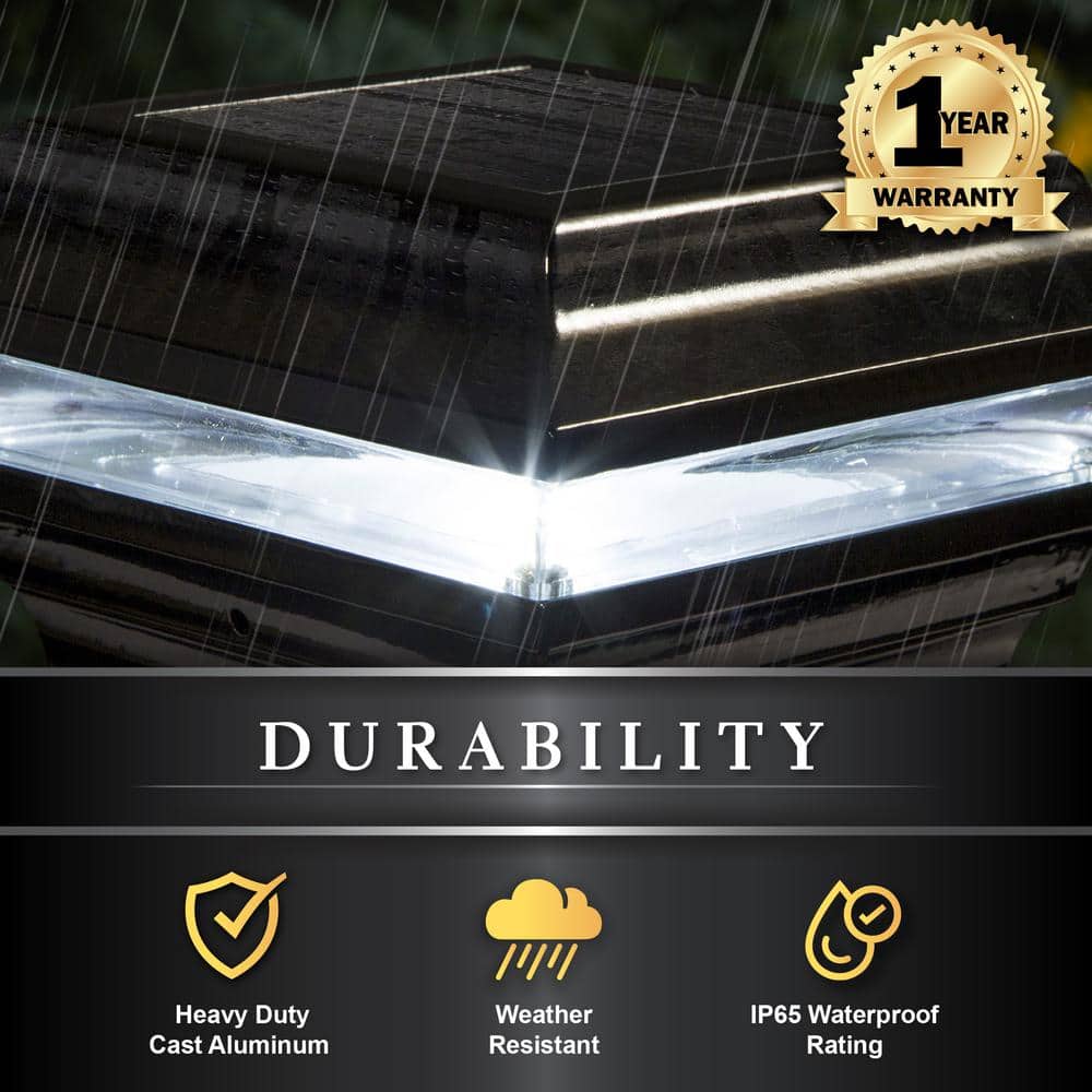 CLASSY CAPS Imperial 4 in. x 4 in. Outdoor Black Cast Aluminum LED Solar Post Cap (2-Pack)
