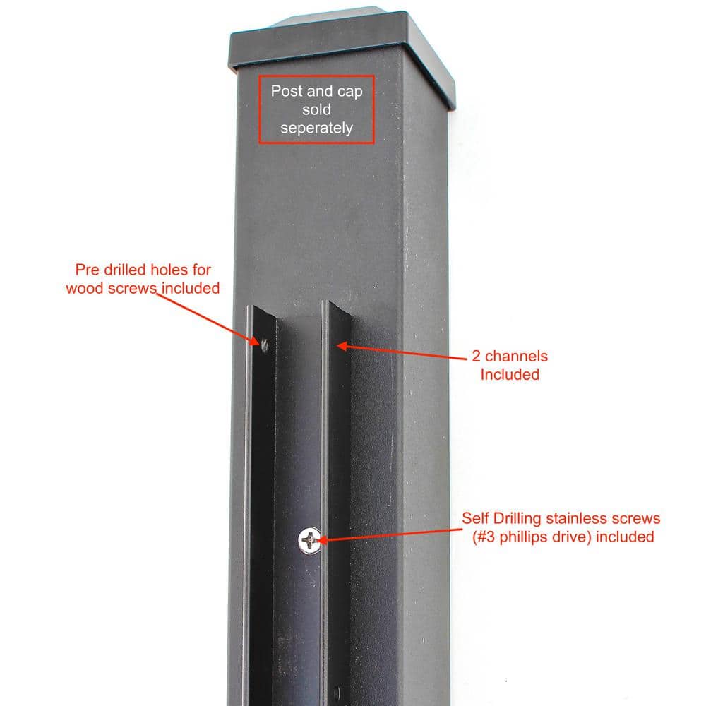 Slipfence 70 in. x 1-1/2 in. x 1-1/2 in. Black Powder Coated Aluminum Fence Channels Kit for 6 ft. High Industrial Fence