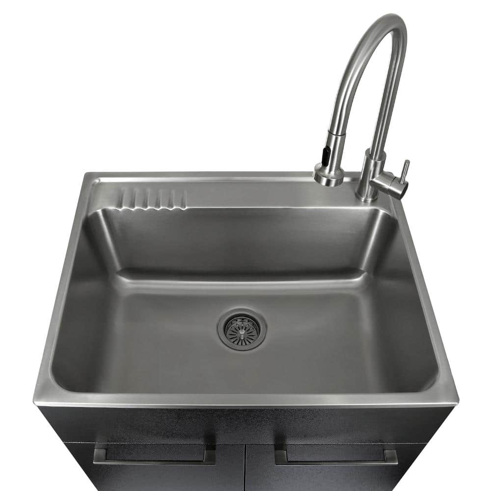 Presenza All-in-One 28 in. x 22 in. x 33.8 in. Stainless Steel Drop-In Sink and Cabinet with Faucet in Black
