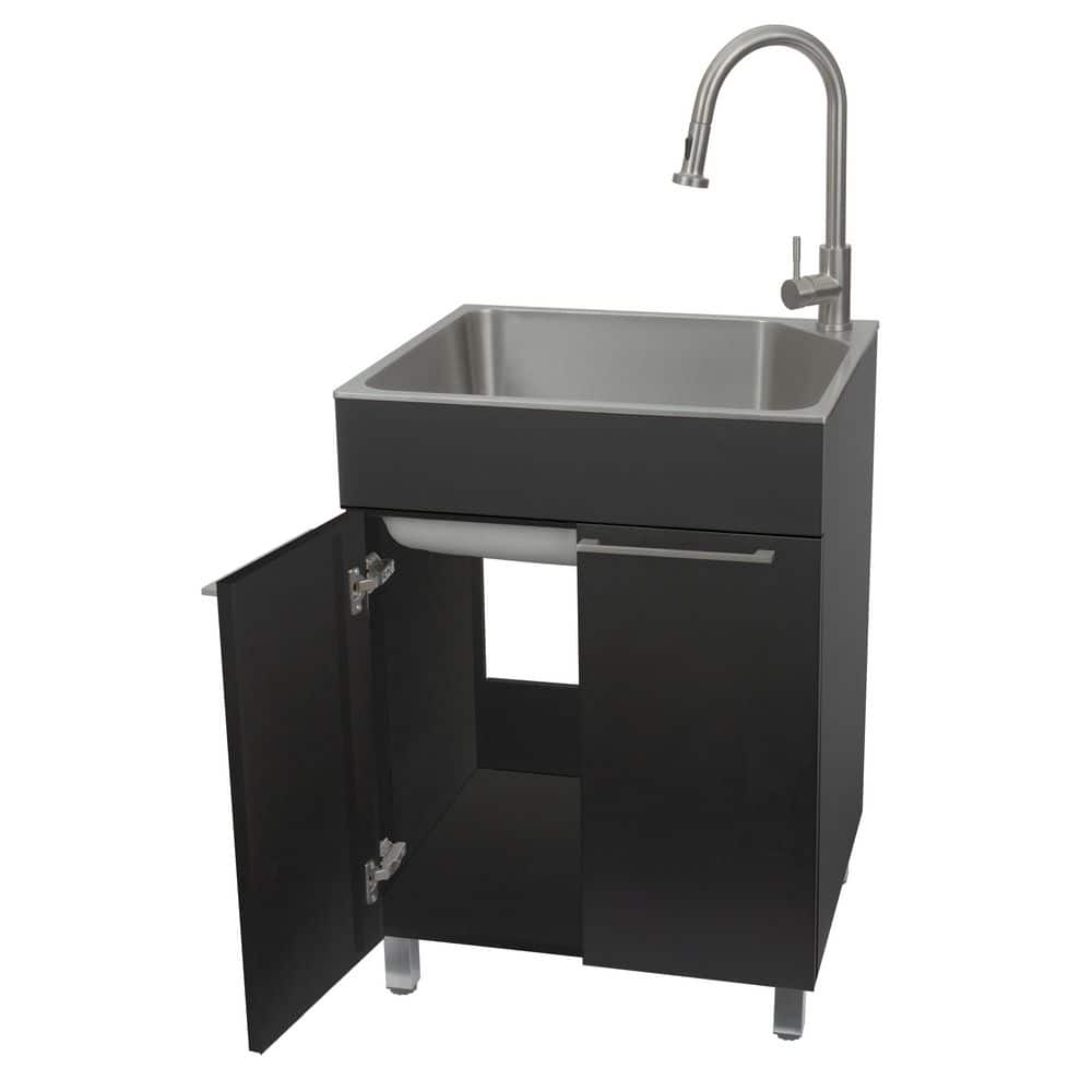 Presenza 24 in. Stainless Steel Drop-In Sink and Cabinet with Black Faucet