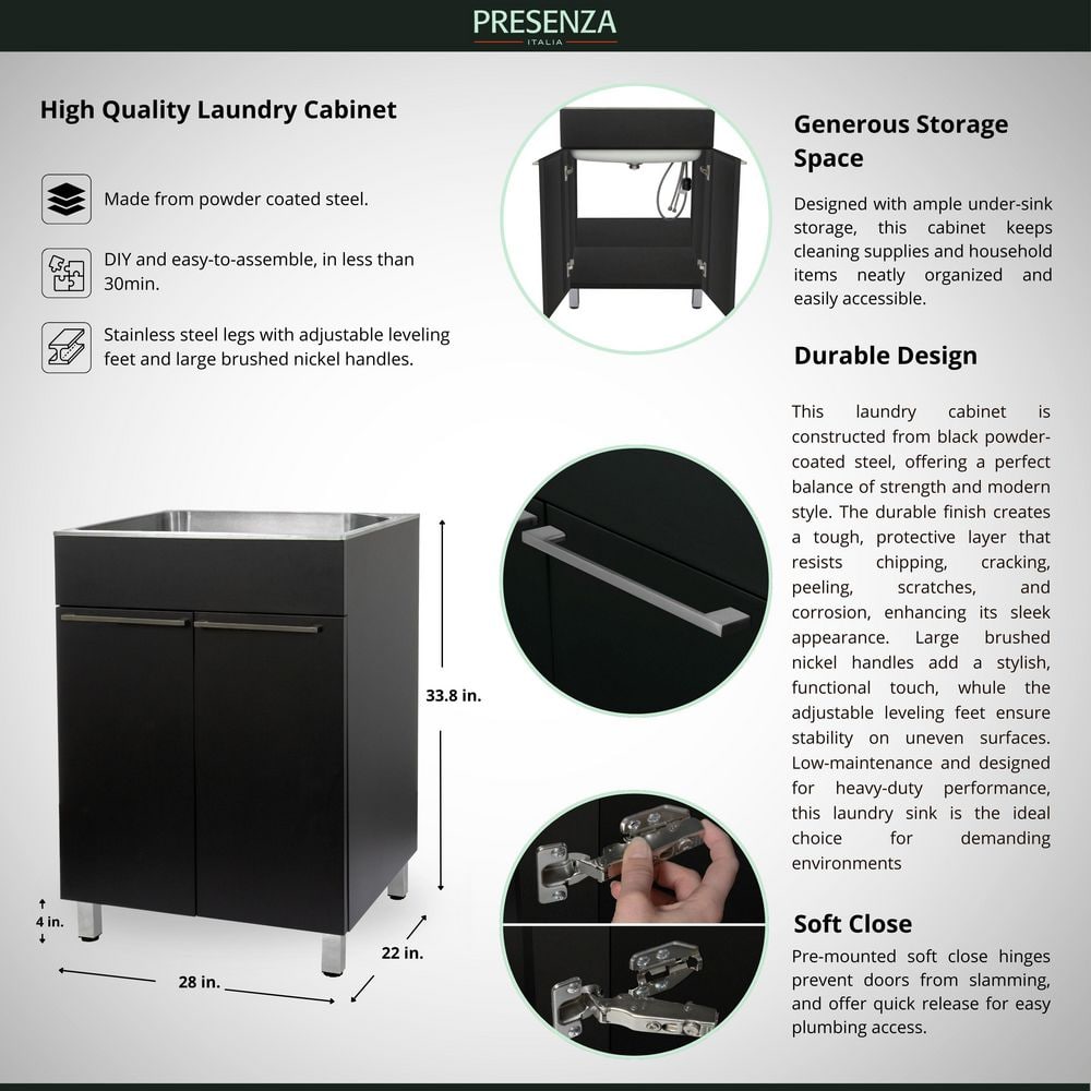Presenza 24 in. Stainless Steel Drop-In Sink and Cabinet with Black Faucet