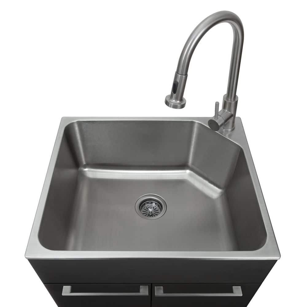Presenza 24 in. Stainless Steel Drop-In Sink and Cabinet with Black Faucet