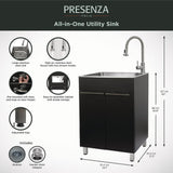 Presenza 24 in. Stainless Steel Drop-In Sink and Cabinet with Black Faucet