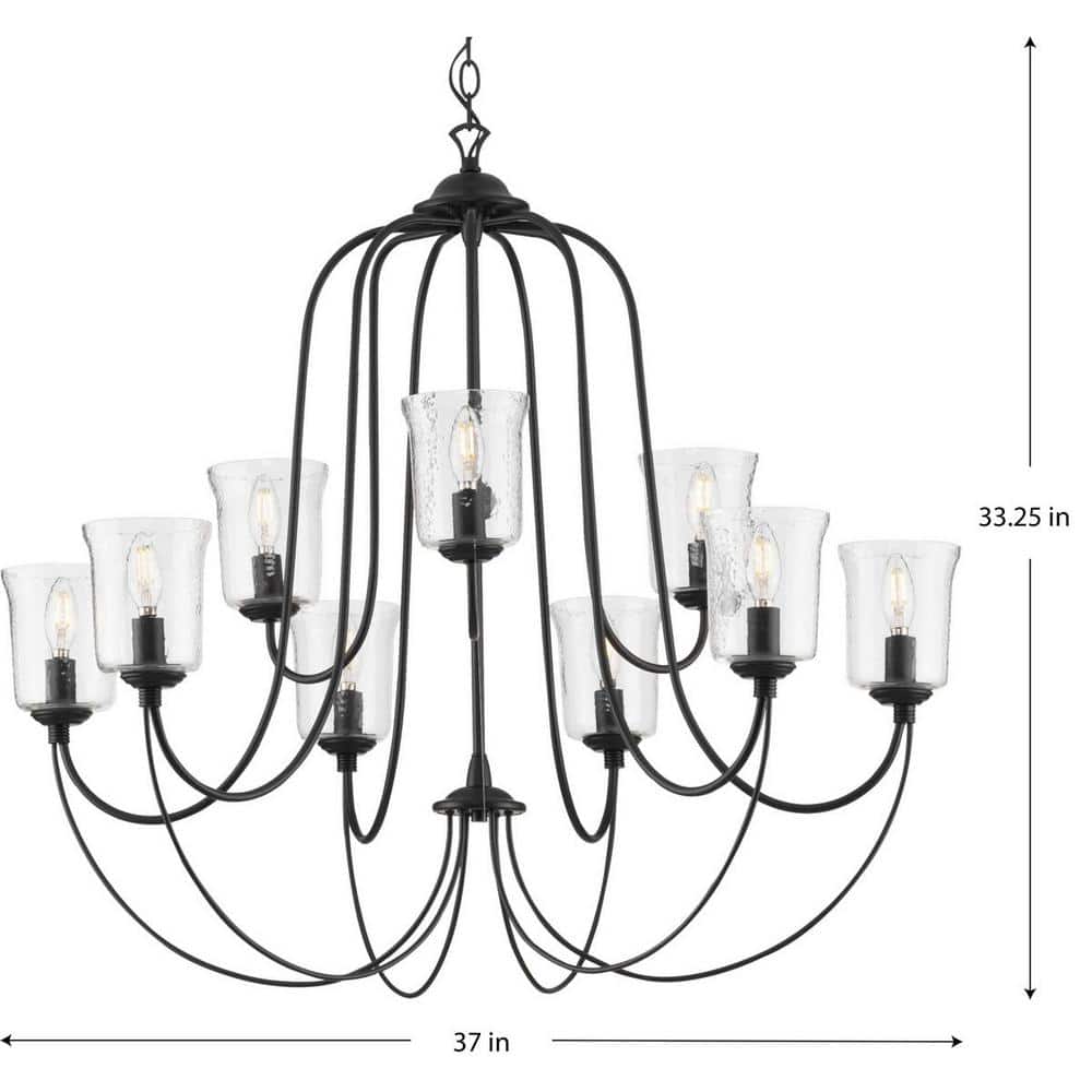 Progress Lighting Bowman Collection 9-Light Matte Black Clear Chiseled Glass Coastal Chandelier Light