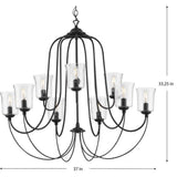 Progress Lighting Bowman Collection 9-Light Matte Black Clear Chiseled Glass Coastal Chandelier Light