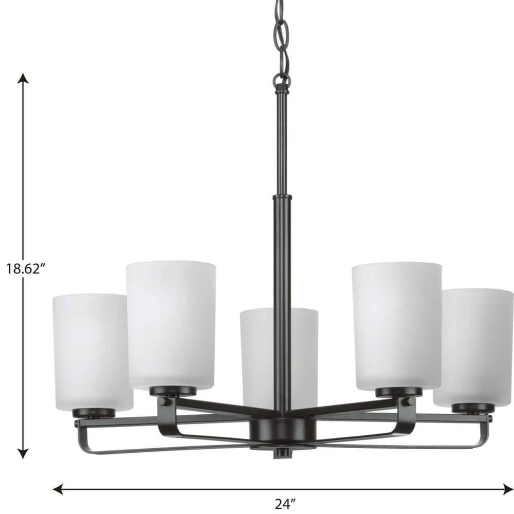 Progress Lighting League Collection 5-Light Matte Black Etched Glass Contemporary Chandelier Light