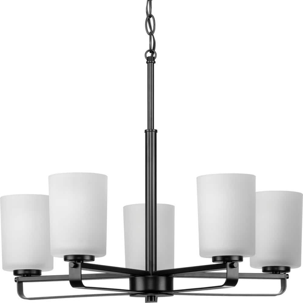 Progress Lighting League Collection 5-Light Matte Black Etched Glass Contemporary Chandelier Light