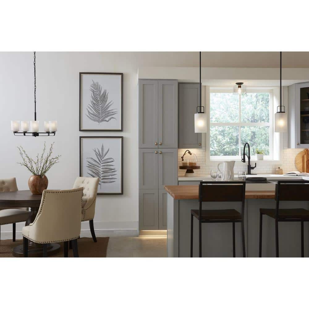Progress Lighting League Collection 5-Light Matte Black Etched Glass Contemporary Chandelier Light