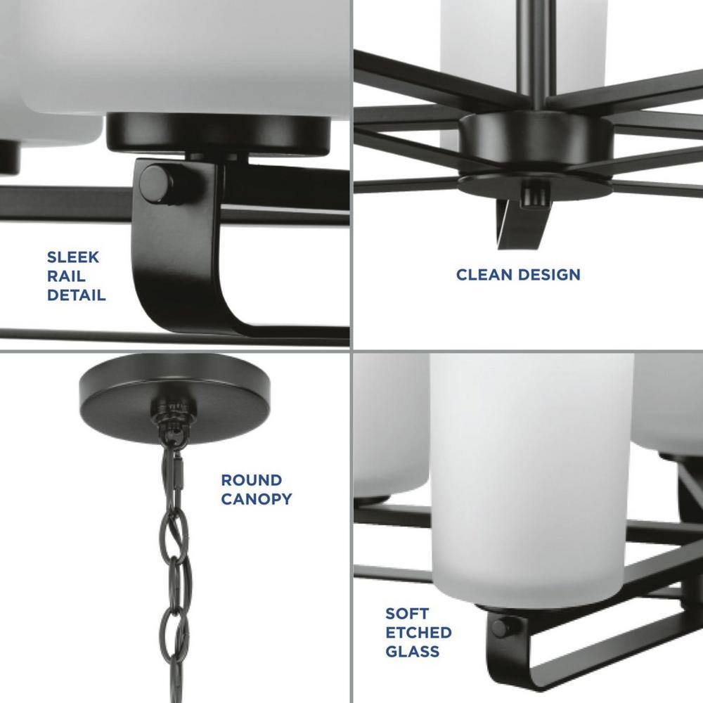 Progress Lighting League Collection 5-Light Matte Black Etched Glass Contemporary Chandelier Light