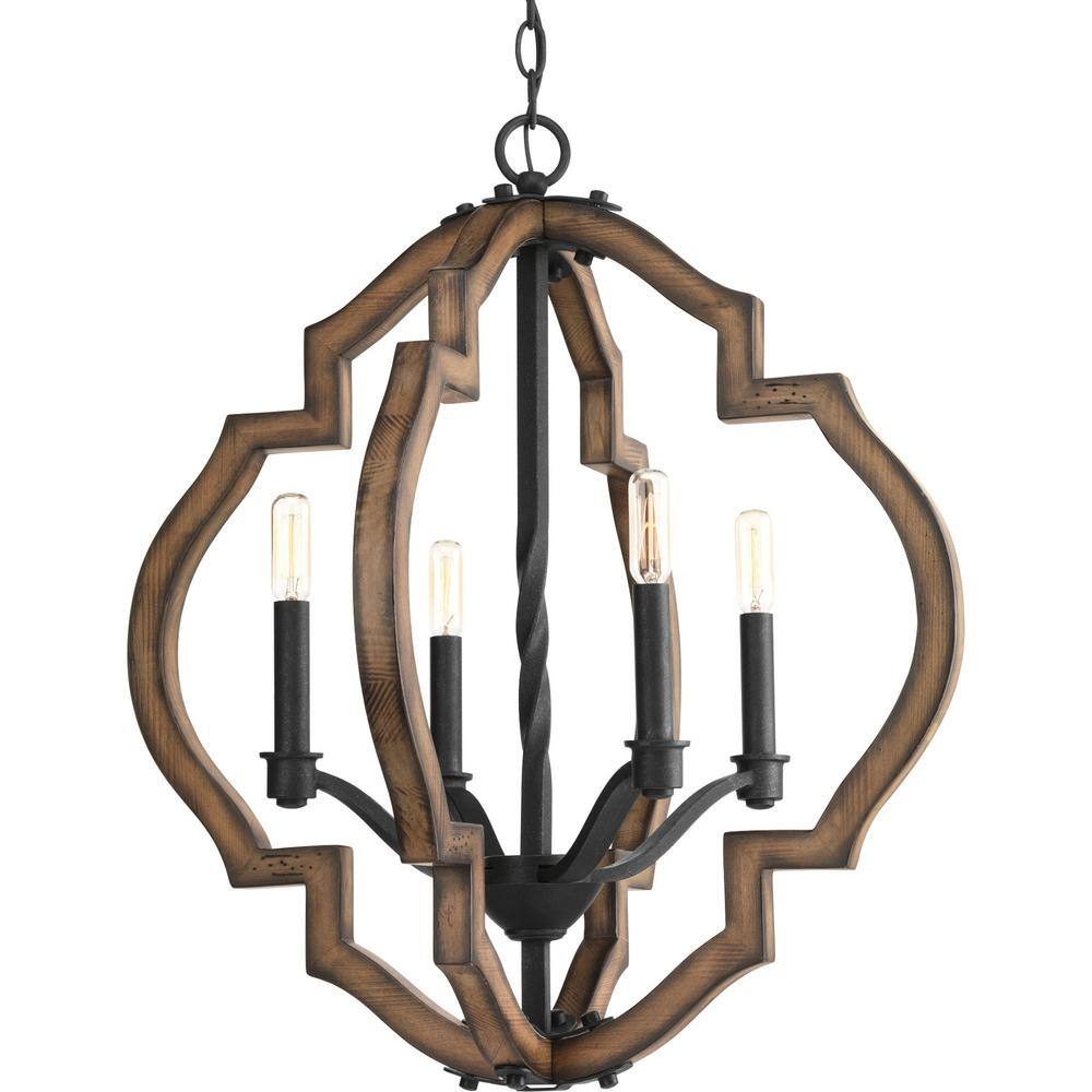 Progress Lighting Spicewood Collection 4-Light Gilded Iron Farmhouse Chandelier Light