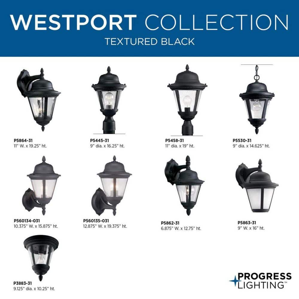 Progress Lighting Westport Collection 1-Light Outdoor Black Post Lamp