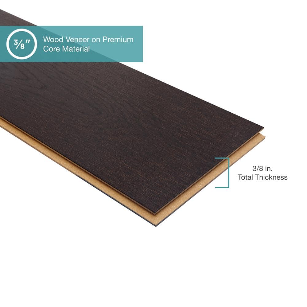 Pergo Defense+ Black Raven Oak 3/8 in. T x 7.5 in. W Click Lock W Brushed Engineered Hardwood Flooring (1104.3 sq.ft./pallet)