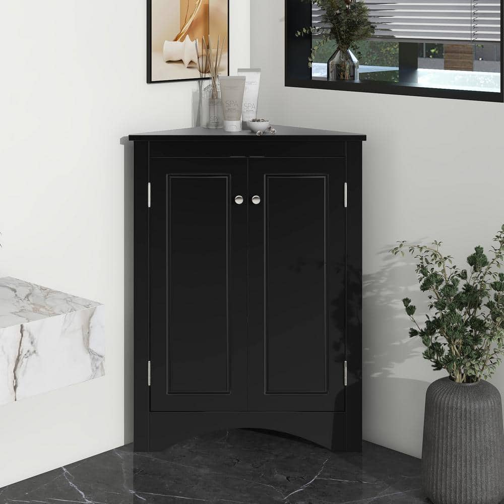17.2 in. W x 17.2 in. D x 31.5 in. H Black Ready to Assemble Corner Cabinet Kitchen Cabinet Bathroom Adjustable Shelves