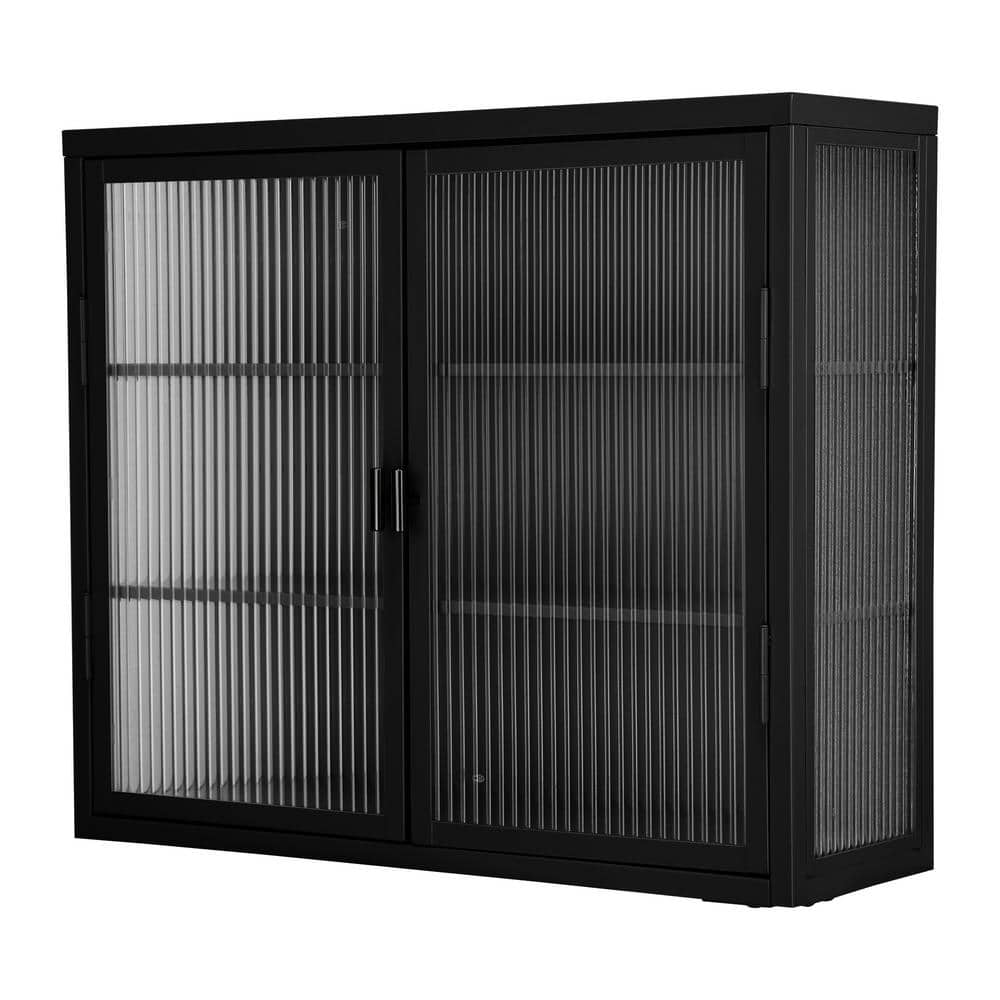 27.6 in. W x 9.1 in. D x 23.6 in. H in Black Metal Ready to Assemble Wall Kitchen Cabinet with Detachable Shelves