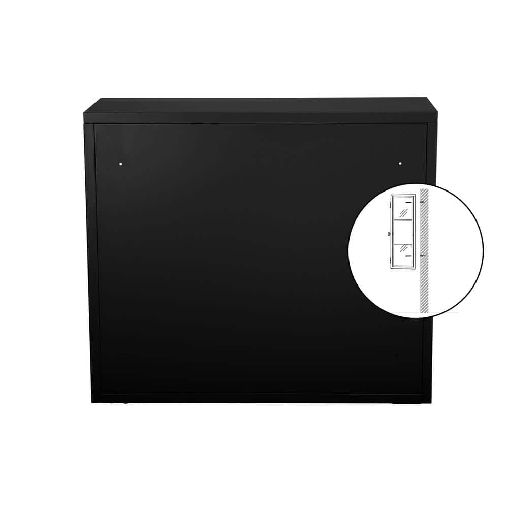 27.6 in. W x 9.1 in. D x 23.6 in. H in Black Metal Ready to Assemble Wall Kitchen Cabinet with Detachable Shelves