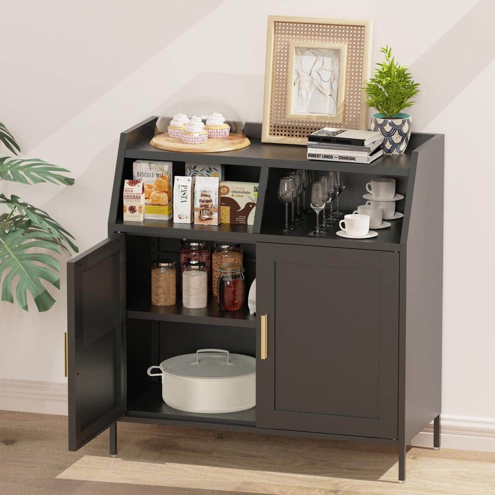 Metal 31.5-in W x 6.1-in D x 33.5-in H in Black Ready to Assemble Kitchen Cabinet with Storage and Doors