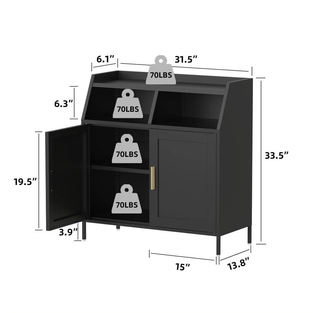 Metal 31.5-in W x 6.1-in D x 33.5-in H in Black Ready to Assemble Kitchen Cabinet with Storage and Doors