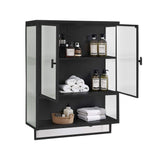 23.62 in. W x 9.06 in. D x 30.71 in. H in Black Ready to Assemble Wall Cabinet, 2-Tier Storage Open Shelf and Towel Rack