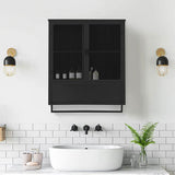 23.62 in. W x 9.06 in. D x 30.71 in. H in Black Ready to Assemble Wall Cabinet, 2-Tier Storage Open Shelf and Towel Rack
