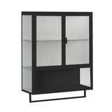 23.62 in. W x 9.06 in. D x 30.71 in. H in Black Ready to Assemble Wall Cabinet, 2-Tier Storage Open Shelf and Towel Rack
