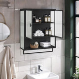 23.62 in. W x 9.06 in. D x 30.71 in. H in Black Ready to Assemble Wall Cabinet, 2-Tier Storage Open Shelf and Towel Rack